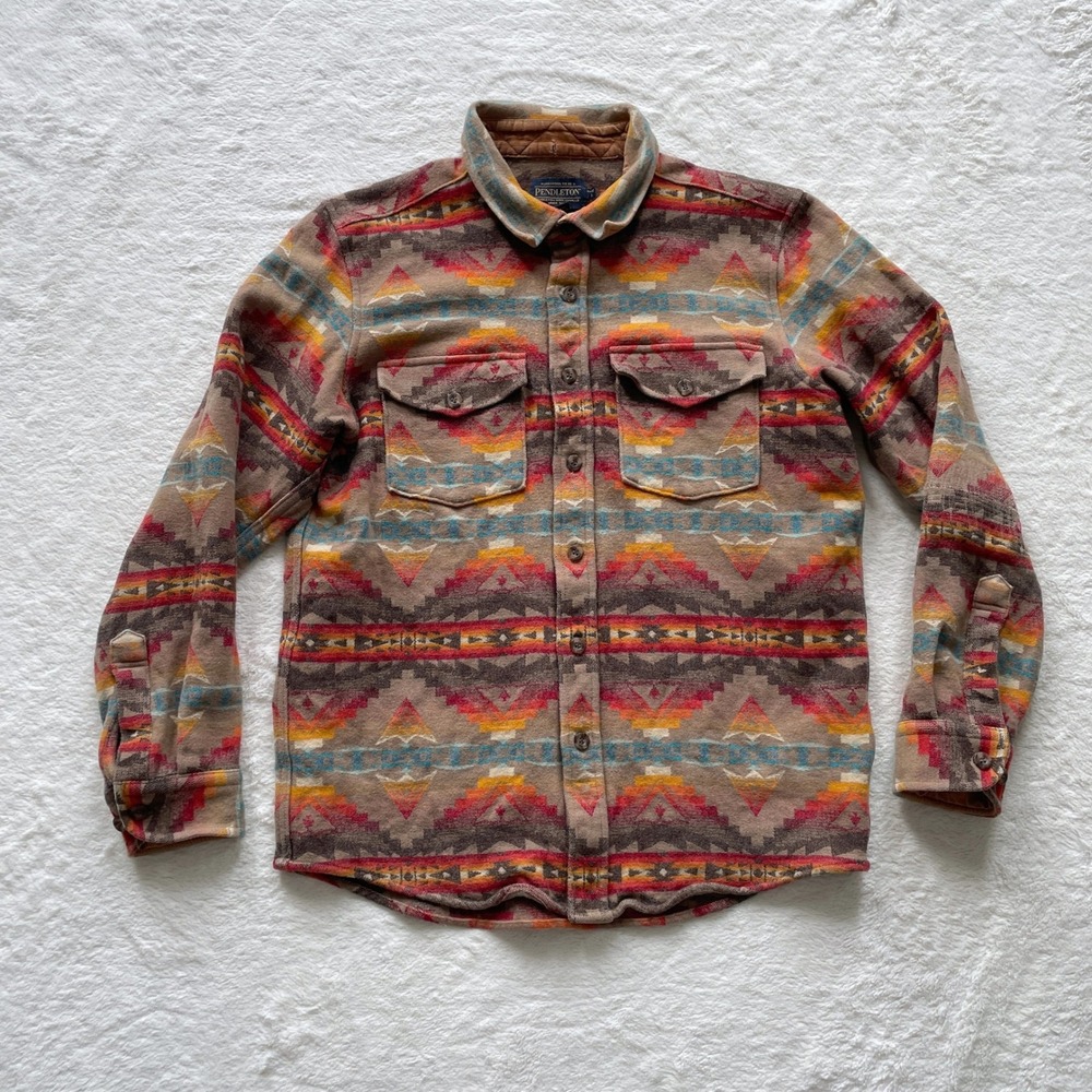 Pendleton La Pine Overshirt Sierra Ridge Wool Button Up Fitted Large Mens Brown